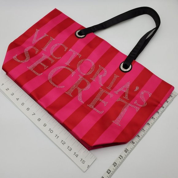 Victoria’s Secret Studded Red & Pink Striped Tote Bag - Picture 6 of 16